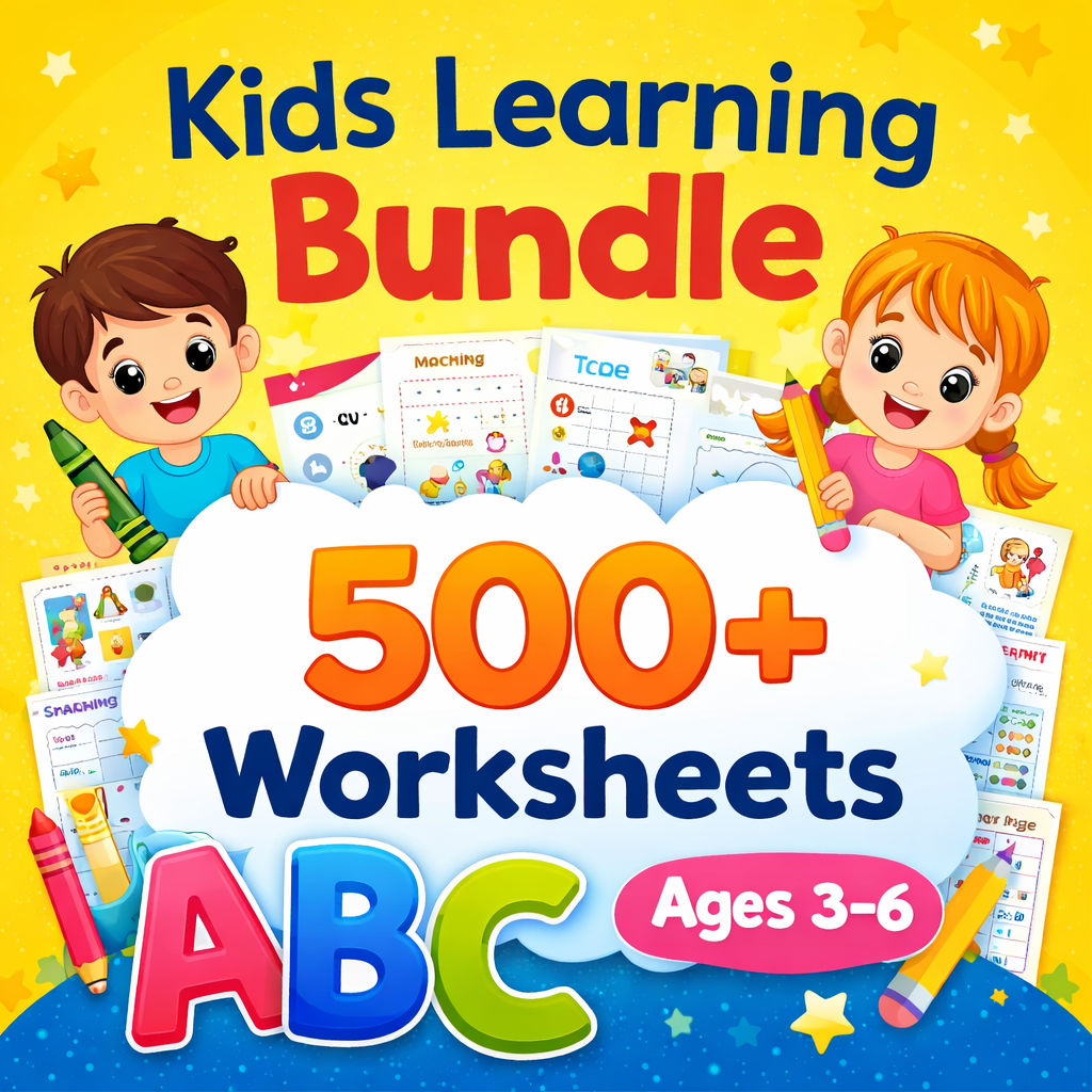 Kids Learning Activity Bundle –  Printable Worksheets (Ages 3–6)
